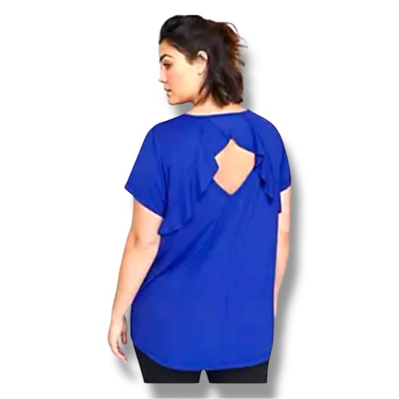 LANE BRYANT Wicking Active Tee Cutout Ruffle Back - 18/20 Blue - Picture 1 of 13